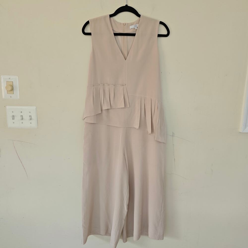 Tibi Silk Ruffle Jumpsuit Culotte Cream Sleeveless Pleated Women's Size 4 - Picture 2 of 8